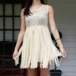 MISS CHIEVOUS Cream & Beige Lace Fringe Dress NWT